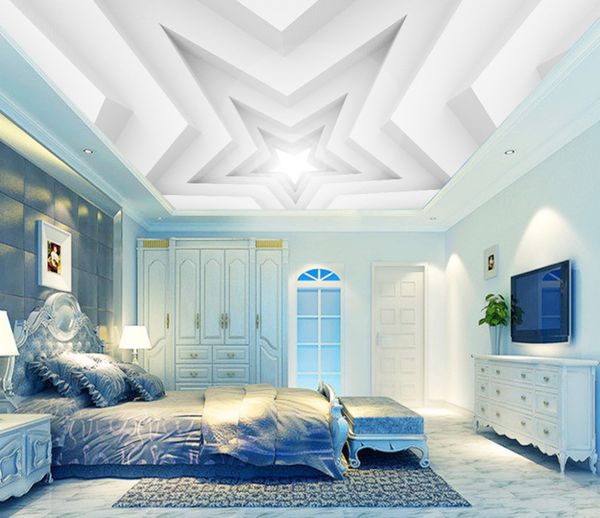 3d white five-pointed star ceiling background wall wallpaper 3d ceiling