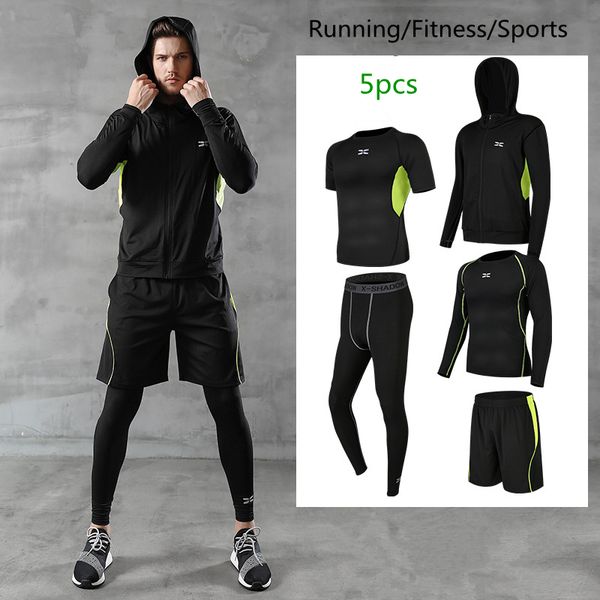 5pcs/set gym clothing set mens compression sports suit quick dry fitness training running jogging sportswear tracksuits, Black;blue
5pcs/set gym clothing set mens compression sports suit quick dry fitness training running jogging sportswear tracksuits, Black;blue