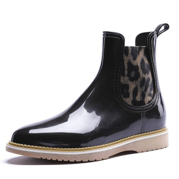 499-1184 tongpu women's glossy rubber platform ankle rain boots with side elastic gores, Black
499-1184 tongpu women's glossy rubber platform ankle rain boots with side elastic gores, Black