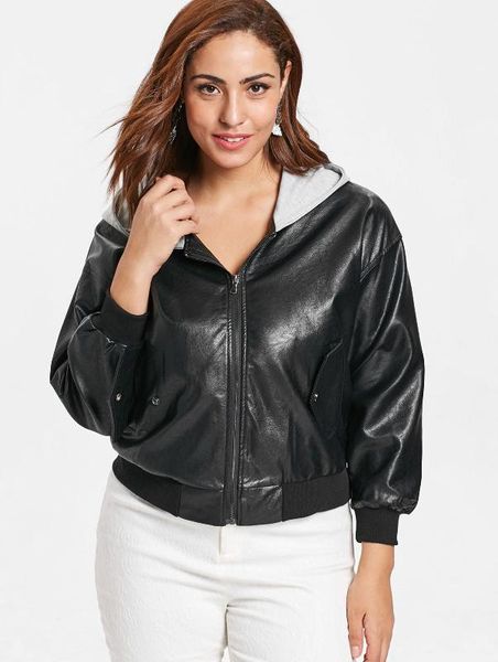 large size hooded jacket high street locomotive women suit lady autumn faux leather jacket zipper pocket slim coat windbreaker, Black
large size hooded jacket high street locomotive women suit lady autumn faux leather jacket zipper pocket slim coat windbreaker, Black