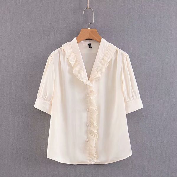 2019 stylish chic ruffles khaki short sleeve blouses for cute women floral print ruffled collar shirts casual blusas mujer, White
2019 stylish chic ruffles khaki short sleeve blouses for cute women floral print ruffled collar shirts casual blusas mujer, White