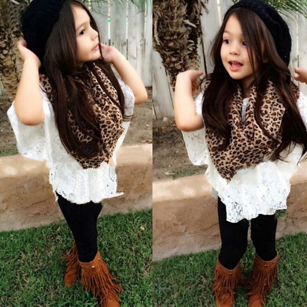 4 pcs kids girl clothes set vest+lace bat shirt+leggings+leopard scarf clothes outfits set toddler girl clothing, White
4 pcs kids girl clothes set vest+lace bat shirt+leggings+leopard scarf clothes outfits set toddler girl clothing, White