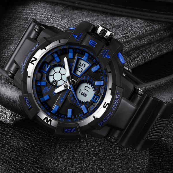 men sports watches dual display analog digital led electronic quartz wristwatches waterproof resistant watch men, Slivery;brown
men sports watches dual display analog digital led electronic quartz wristwatches waterproof resistant watch men, Slivery;brown