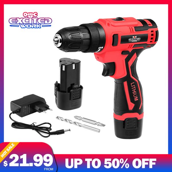 excitedwork 12v electric drill 3/8-inch cordless screwdriver mini wireless electric driver 2speed power tools set with drill bit
excitedwork 12v electric drill 3/8-inch cordless screwdriver mini wireless electric driver 2speed power tools set with drill bit