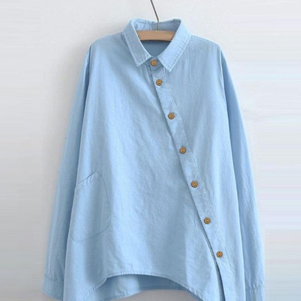 women shirts irregular button solid cotton blend turn-down neck spring women casual fashion solid color long sleeve shirts, White
women shirts irregular button solid cotton blend turn-down neck spring women casual fashion solid color long sleeve shirts, White