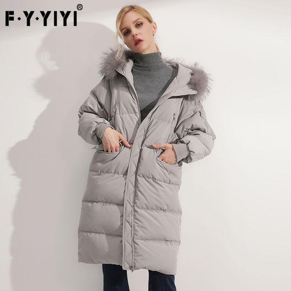 fyyiyi winter new women's down jacket long hooded white duck down jacketes ladies warm coat fur collar loose, Black 
fyyiyi winter new women's down jacket long hooded white duck down jacketes ladies warm coat fur collar loose, Black