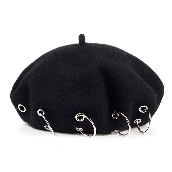 2017 winter hats new harajuku berets darkness gilr punk rock style iron rings beret cap 17th-century black woolen painter cap, Blue;gray
2017 winter hats new harajuku berets darkness gilr punk rock style iron rings beret cap 17th-century black woolen painter cap, Blue;gray