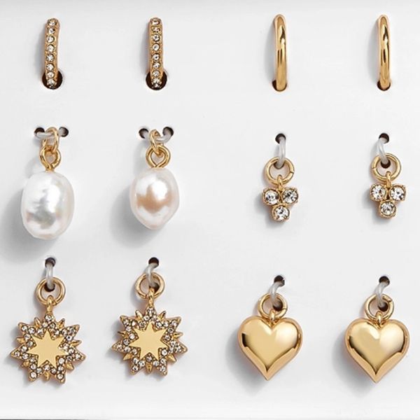 wing tak yuk shiny crystal mixed heart pearl star shape cooper huggies hoop earrings set for women freshwater pearls earrings, Golden;silver 
wing tak yuk shiny crystal mixed heart pearl star shape cooper huggies hoop earrings set for women freshwater pearls earrings, Golden;silver