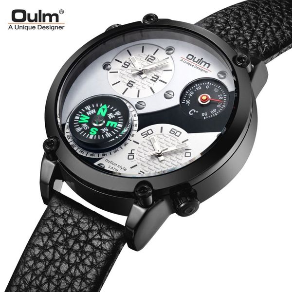 luxury oulm thermometer large dial men's watch dual time zone compass watch leather waterproof stone, Slivery;brown
luxury oulm thermometer large dial men's watch dual time zone compass watch leather waterproof stone, Slivery;brown
