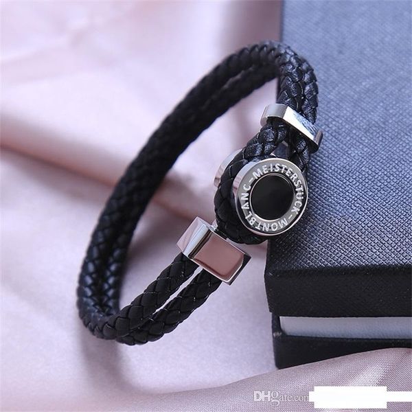 classical design black woven leather bracelets luxury mb branding french man jewelry charm bracelets men wear pulseira as birthday gift, Golden;silver 
classical design black woven leather bracelets luxury mb branding french man jewelry charm bracelets men wear pulseira as birthday gift, Golden;silver
