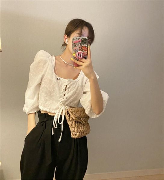 2020 new arrivals summer chi fashion elegant fashion lace up square collar sweet girl bandage single breasted casualshort shirts, White
2020 new arrivals summer chi fashion elegant fashion lace up square collar sweet girl bandage single breasted casualshort shirts, White