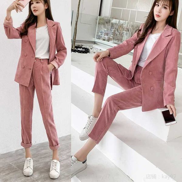 women's trousers suit british fashion small suit jacket autumn and winter new retro corduroy two sets, White;black
women's trousers suit british fashion small suit jacket autumn and winter new retro corduroy two sets, White;black