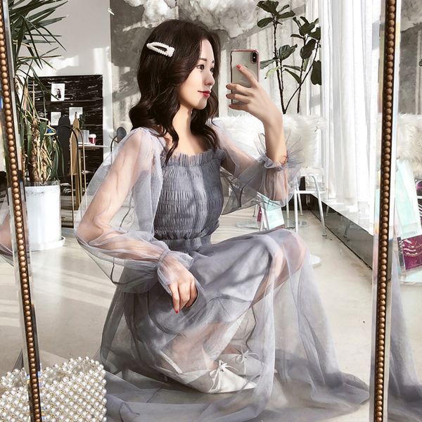 square collar mesh patchwork women party dress see through slim waist female dress elegant strap spaghetti vestidos 2019, Black;gray
square collar mesh patchwork women party dress see through slim waist female dress elegant strap spaghetti vestidos 2019, Black;gray