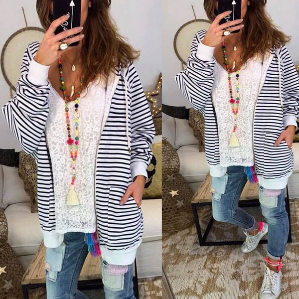 women daily casual long sleeve cardigan striped loose jacket outwear coat, Black;brown
women daily casual long sleeve cardigan striped loose jacket outwear coat, Black;brown