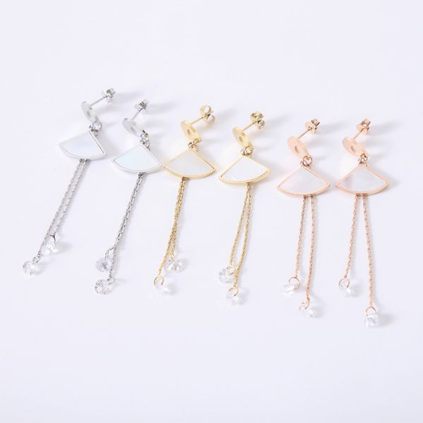 oufei cute earrings korean crystal fan-shaped skirt with tassel long earrings women rose gold titanium steel wholesale, Silver
oufei cute earrings korean crystal fan-shaped skirt with tassel long earrings women rose gold titanium steel wholesale, Silver