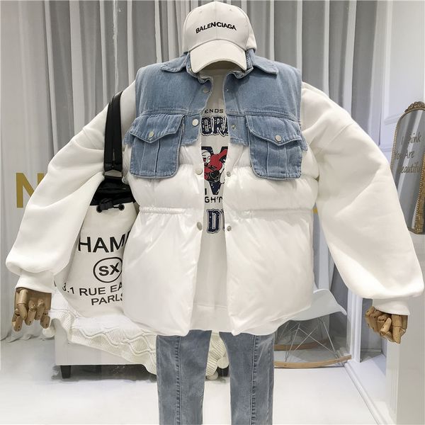 patchwork denim fashion cotton down woman vest winter pockets turn-down collar single breasted women winter sleeveless coats, Black;white
patchwork denim fashion cotton down woman vest winter pockets turn-down collar single breasted women winter sleeveless coats, Black;white