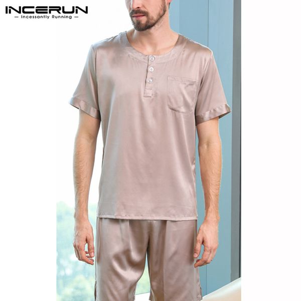 incerun men pajamas set silk satin soft sleepwear suit short sleeve solid elastic waist shorts men pyjama set homewear 2019, Black;brown
incerun men pajamas set silk satin soft sleepwear suit short sleeve solid elastic waist shorts men pyjama set homewear 2019, Black;brown