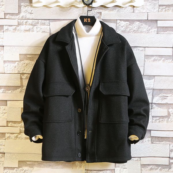short woolen coat men's fashion solid color casual lapel woolen jacket man streetwear wild loose overcoat plus size m-5xl, Black
short woolen coat men's fashion solid color casual lapel woolen jacket man streetwear wild loose overcoat plus size m-5xl, Black