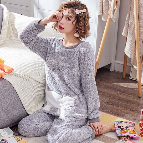 jinuo fashion design autumn winter women flannel pajama sets lovely young girls cute white cat pajama set soft casual home wear, Blue;gray
jinuo fashion design autumn winter women flannel pajama sets lovely young girls cute white cat pajama set soft casual home wear, Blue;gray