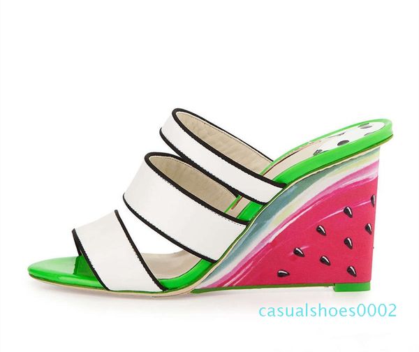 ladies patent leather wedge high heel watermelon sandals rose solid ornaments sophia webster peep-toe skyblue size 34-42 c02, Black 
ladies patent leather wedge high heel watermelon sandals rose solid ornaments sophia webster peep-toe skyblue size 34-42 c02, Black