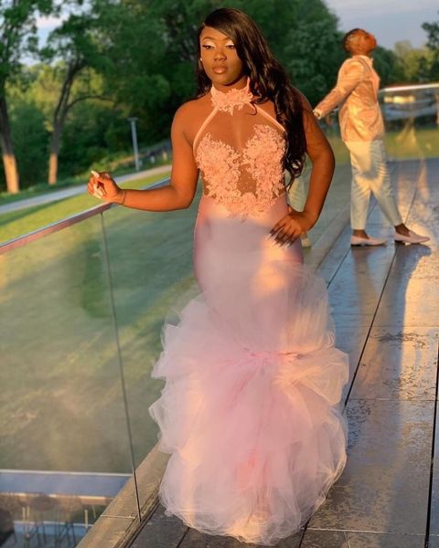 2019 mermaid prom dress for black girls halter open back lace appliques floor length plus size formal evening party gowns
2019 mermaid prom dress for black girls halter open back lace appliques floor length plus size formal evening party gowns