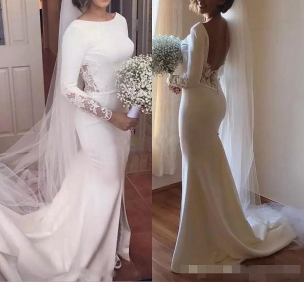 gorgeous backless mermaid wedding dresses long sleeves lace applique chapel train side slit scoop neck wedding gown vestido de novia, White
gorgeous backless mermaid wedding dresses long sleeves lace applique chapel train side slit scoop neck wedding gown vestido de novia, White