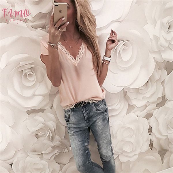 2019 women fashion t shirts summer v neck lace casual loose t shirt short sleeve chiffon female tees plus, White
2019 women fashion t shirts summer v neck lace casual loose t shirt short sleeve chiffon female tees plus, White