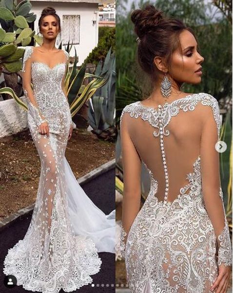 2019 new sheer long sleeve lace applique mermaid wedding dresses bridal gowns 2019 beach bling wedding dress crystal vestidos de novia, White
2019 new sheer long sleeve lace applique mermaid wedding dresses bridal gowns 2019 beach bling wedding dress crystal vestidos de novia, White