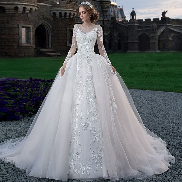 liyuke 2019 new ball gown wedding dress lace up long sleeves appliques pattern customer made size vestido de novia, White
liyuke 2019 new ball gown wedding dress lace up long sleeves appliques pattern customer made size vestido de novia, White