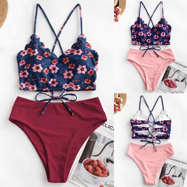 high waist bikini set scalloped lace-up ruched suit biquini two pieces solid swimwear women fashion beachwear
high waist bikini set scalloped lace-up ruched suit biquini two pieces solid swimwear women fashion beachwear