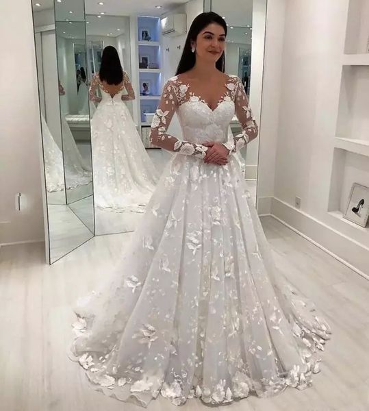 custom vintage long sleeves lace wedding dresses 2020 with 3d appliques deep v neck court train backless a line wedding bridal gowns, White
custom vintage long sleeves lace wedding dresses 2020 with 3d appliques deep v neck court train backless a line wedding bridal gowns, White