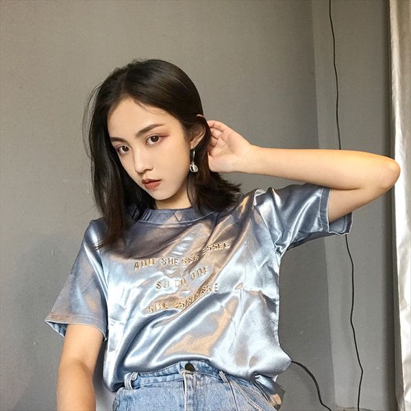 satin gloss three-dimensional gold letter short-sleeved t-shirt satin gloss three-dimensional crystal crystal gold letter short-sleeved t-s, White
satin gloss three-dimensional gold letter short-sleeved t-shirt satin gloss three-dimensional crystal crystal gold letter short-sleeved t-s, White