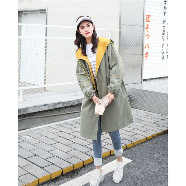 2019 spring style long hooded windbreaker korean version of the loose large size casual jacket a417, Tan;black
2019 spring style long hooded windbreaker korean version of the loose large size casual jacket a417, Tan;black