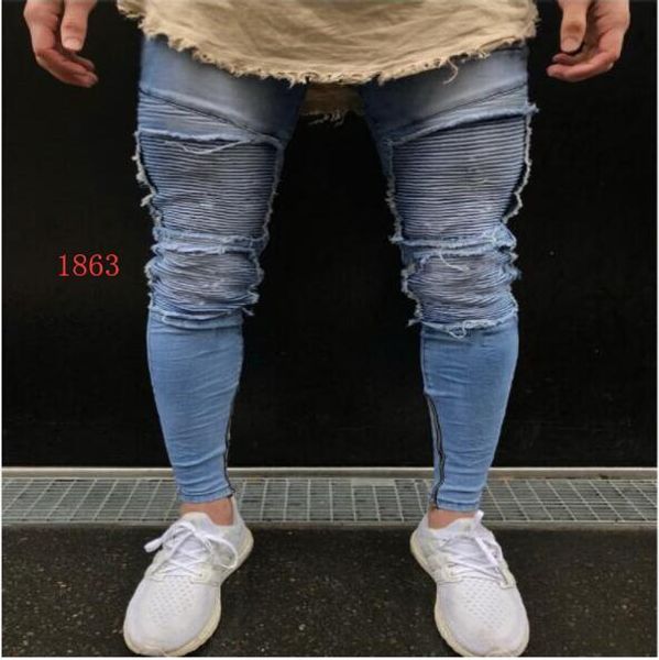 hip hop mens jeans distressed ripped pants for men skinny straight trousers slim zipper fly hole denim pants clothing, Blue
hip hop mens jeans distressed ripped pants for men skinny straight trousers slim zipper fly hole denim pants clothing, Blue