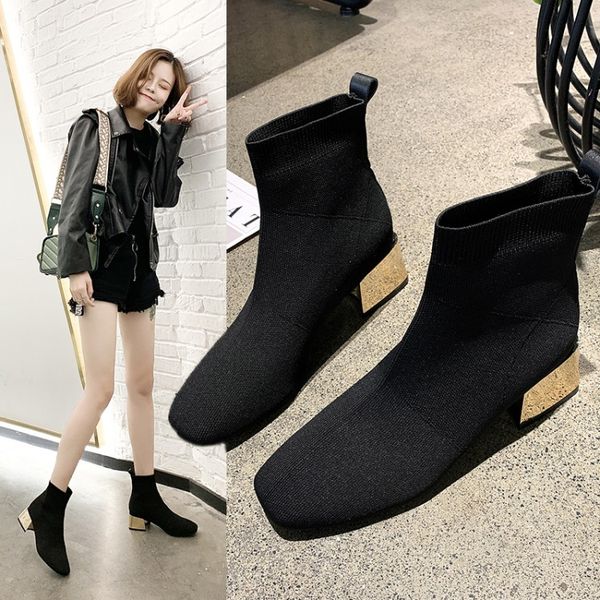 women boots knitting fabric stretch slim ankle boots 2020 spring new square toe ladies socks shoes comfortable square heel shoes, Black
women boots knitting fabric stretch slim ankle boots 2020 spring new square toe ladies socks shoes comfortable square heel shoes, Black