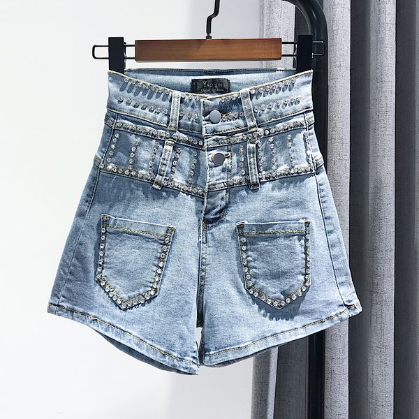 diamond beads high waist denim shorts women's 2020 spring and summer new fashion slim fit wide-leg shorts ladies jeans, Blue
diamond beads high waist denim shorts women's 2020 spring and summer new fashion slim fit wide-leg shorts ladies jeans, Blue
