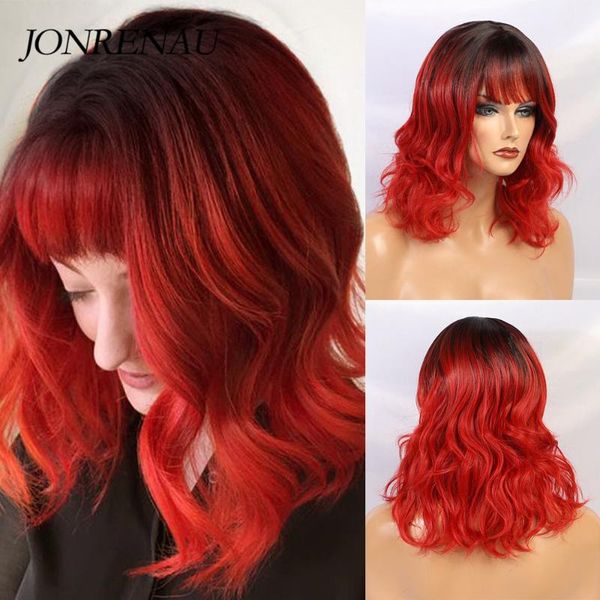jonrenau short natural wave hair bob wigs with bangs ombre black to wine red wigs for black/white women party costume
jonrenau short natural wave hair bob wigs with bangs ombre black to wine red wigs for black/white women party costume
