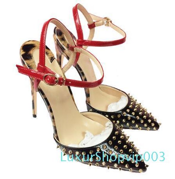 new leopard print matching with gold rivet spiked studded sandals shoeswomen pointy toes slingback ankle strap high heels 10cm, Black
new leopard print matching with gold rivet spiked studded sandals shoeswomen pointy toes slingback ankle strap high heels 10cm, Black