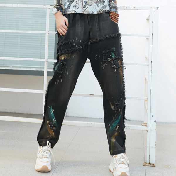 2020 spring tightness high waist pants female printing trousers highstreet loose harem jeans for woman, Blue
2020 spring tightness high waist pants female printing trousers highstreet loose harem jeans for woman, Blue