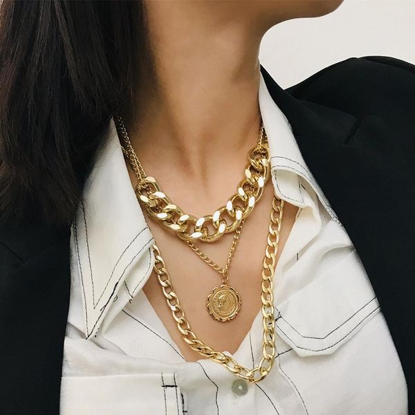 diezi exaggerated simple coin pendant choker necklace for women multilayer gold metal chain long necklaces vintage jewelry, Silver
diezi exaggerated simple coin pendant choker necklace for women multilayer gold metal chain long necklaces vintage jewelry, Silver