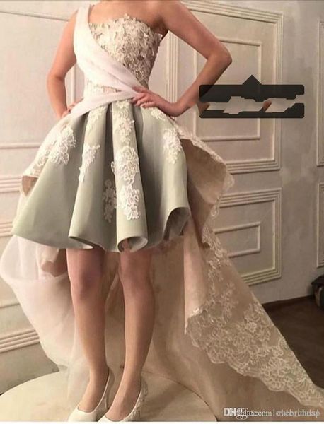 2019 high low prom dresses one shoulder a line lace appliqued sweep train evening dresses party wear arabic cocktail gowns, Black
2019 high low prom dresses one shoulder a line lace appliqued sweep train evening dresses party wear arabic cocktail gowns, Black
