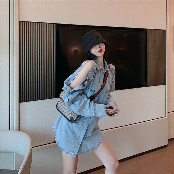real s2019 new autumn fashion long sleeve wild personality loose denim shirt strapless thin section casual shirt jacket, Black;brown
real s2019 new autumn fashion long sleeve wild personality loose denim shirt strapless thin section casual shirt jacket, Black;brown
