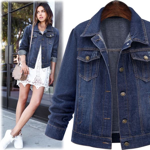 women's jackets 2021 autumn women plus size denim jacket blue long sleeve basic coats casual slim jeans for girl, Black;brown
women's jackets 2021 autumn women plus size denim jacket blue long sleeve basic coats casual slim jeans for girl, Black;brown