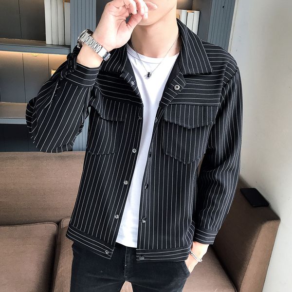 spring autumn men's clothing casual jacket fashion youth trend vertical stripe long sleeve lapel jacket contrast men's, Black;brown
spring autumn men's clothing casual jacket fashion youth trend vertical stripe long sleeve lapel jacket contrast men's, Black;brown
