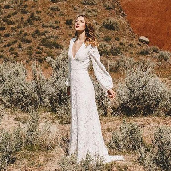 bohemian wedding dresses boho lace long puff sleeves deep v neck hollow back mermaid bridal gowns 2021 spring vestido de noiva, White
bohemian wedding dresses boho lace long puff sleeves deep v neck hollow back mermaid bridal gowns 2021 spring vestido de noiva, White
