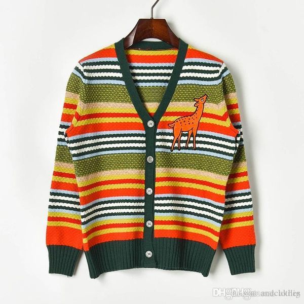 autumn new color-colored striped embroidery fawn long-sleeved knit sleeve sweater women's sweater coat casual sweater, White;black
autumn new color-colored striped embroidery fawn long-sleeved knit sleeve sweater women's sweater coat casual sweater, White;black