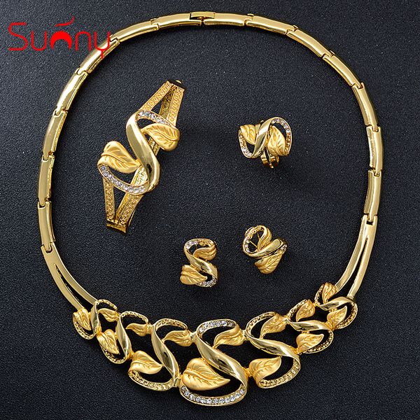 sunny jewelry trendy fashion bridal jewelry sets for women gifts necklace earrings ring bracelet cubic zirconia twisted leaves, Slivery;golden
sunny jewelry trendy fashion bridal jewelry sets for women gifts necklace earrings ring bracelet cubic zirconia twisted leaves, Slivery;golden