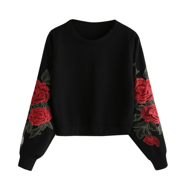 women sweatshirt long sleeve blouse rose embroidery applique sweatshirt o-neck pullover kawaii clothes sudaderas mujer, Black
women sweatshirt long sleeve blouse rose embroidery applique sweatshirt o-neck pullover kawaii clothes sudaderas mujer, Black