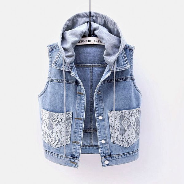2020 autumn hooded casual denim vest women lace big pocket jeans sleeveless jacket female waistcoat plus size 5xl cardigan coat, Black;white
2020 autumn hooded casual denim vest women lace big pocket jeans sleeveless jacket female waistcoat plus size 5xl cardigan coat, Black;white