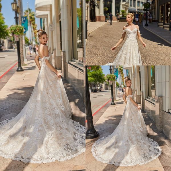 2020 wedding dresses off shoulder lace appliques beads beach bridal gowns backless sweep train a line wedding dress robe de mariee, White
2020 wedding dresses off shoulder lace appliques beads beach bridal gowns backless sweep train a line wedding dress robe de mariee, White